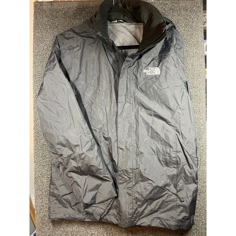 The North Face Rain Jacket Mens Small Gray Mesh Lined Full Zip Hooded Shell